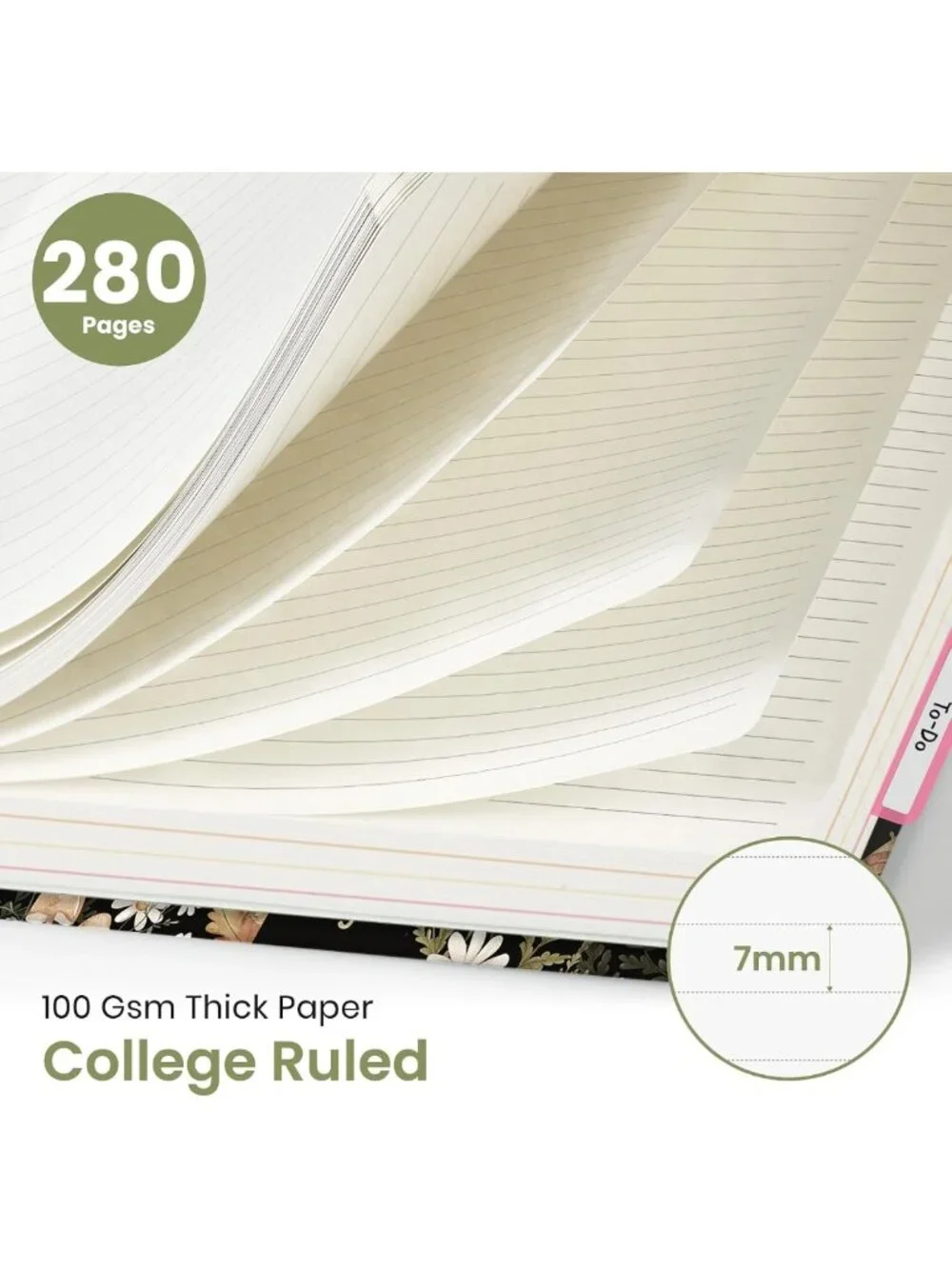 Large 5-Subject Spiral Notebook with Dividers & Tabs, 280 Pages, Cute Journal